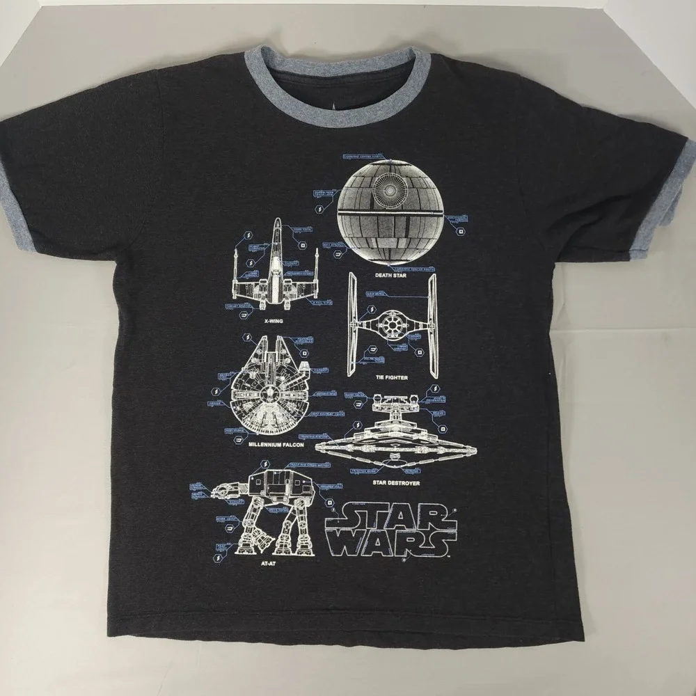 Disney Parks Star Wars Blueprint Ringer T-Shirt Kids XL Charcoal Gray Heather